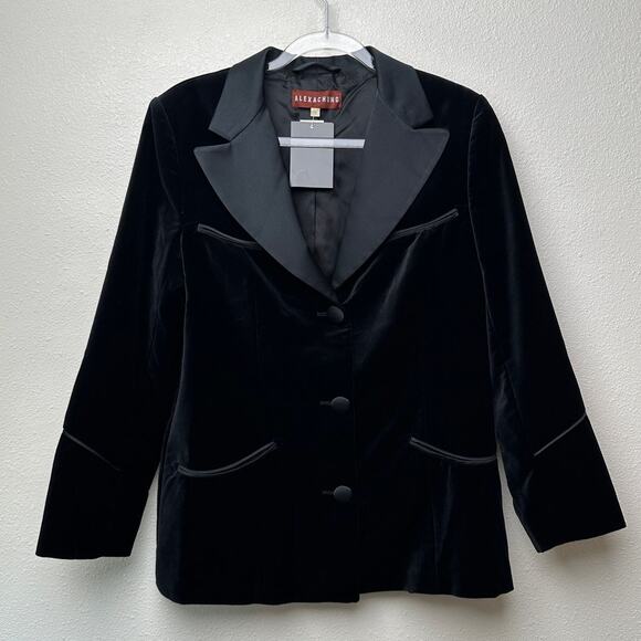 NWT Alexa Chung Velvet Tuxedo Blazer Black Women’s US 10 Satin Lapel - Picture 2 of 14